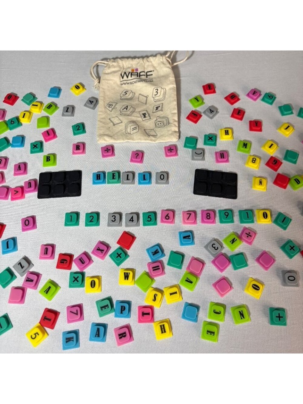 Waff Letter & Number Silicone Tiles With Storage Bag Brainstorm Word Games